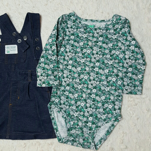 2 pc. Long sleeved onesie w/denim coverall dress! - Picture 5 of 5