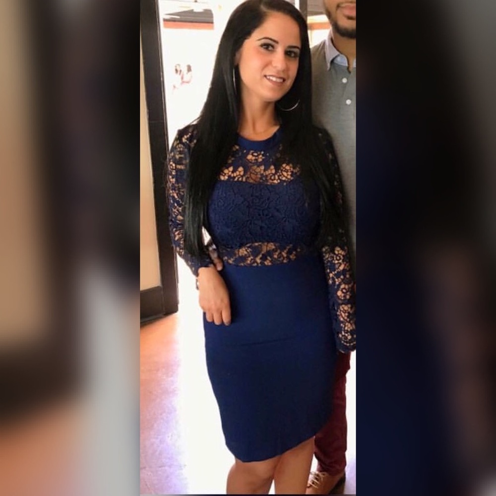 Lace navy cocktail dress