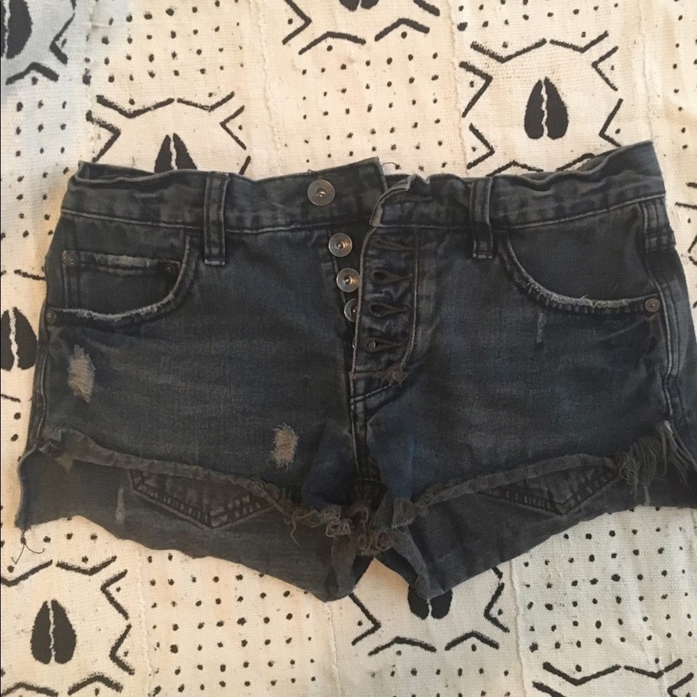 Free People Black Denim Cut-off Shorts