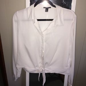 Forever 21 White Chiffon Button Up Shirt