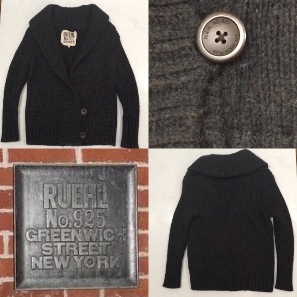 RUEHL No.925 SHAWL COLLAR NAVY WOOL MIX CARDIGAN