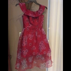 Red floral cocktail dress