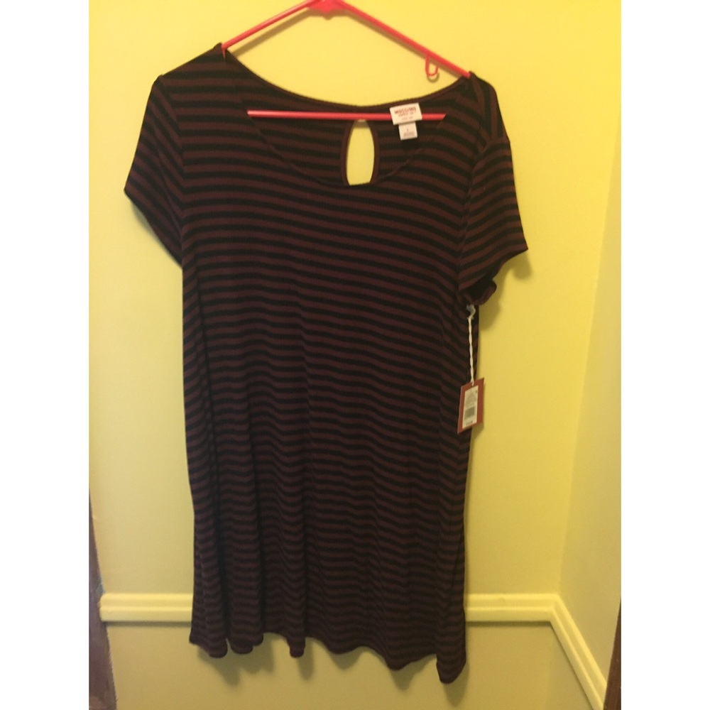 Maroon and navy striped tshirt dress