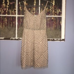Adrianna Papell sequin blouson dress taupe/pink