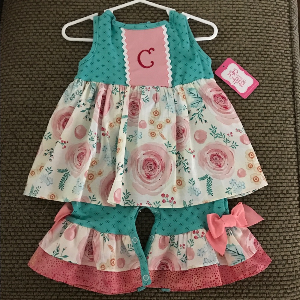 RicRac & Ruffles Rose Garden Romper with C mono