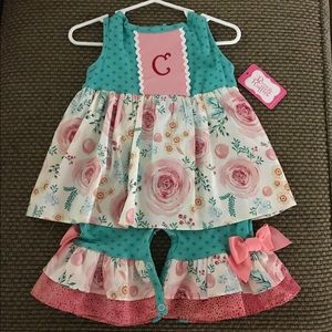 RicRac & Ruffles Rose Garden Romper with C mono