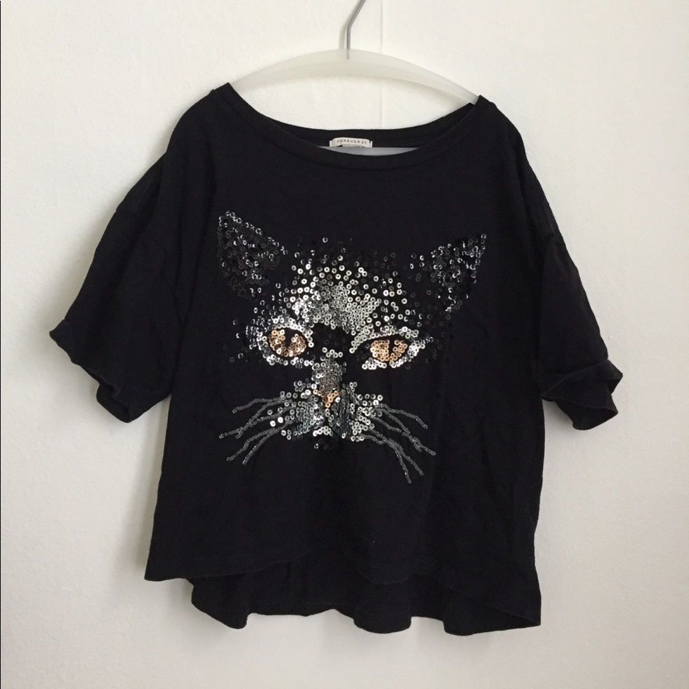 Black Glitter Car Tee from F21