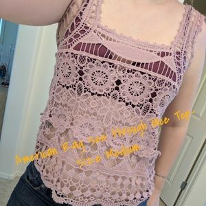 American Rag Lace See through Flower Top