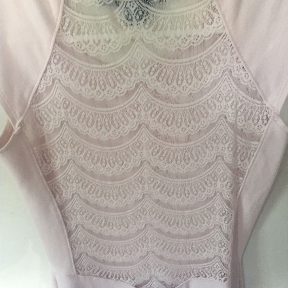 French connection pink lace mesh back mini dress