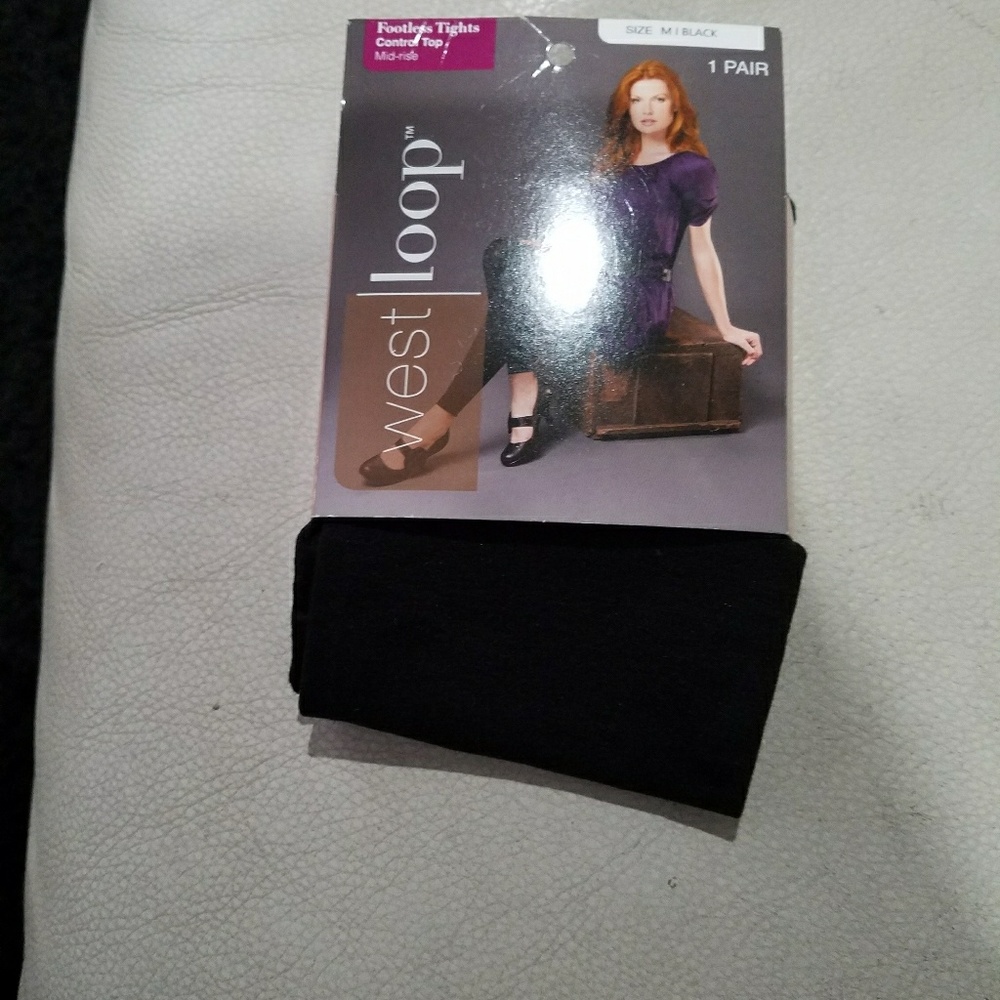 West Loop black footless opaque mid-rise tights, M. NWT.