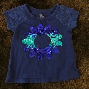 Navy Sequin Flower Lace Shoulder Tee - XS/4