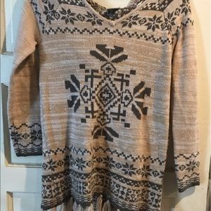 Long, fringed hooded sweater. SMALL.