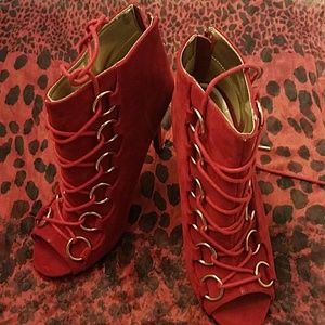Dollhouse Red suede lace up