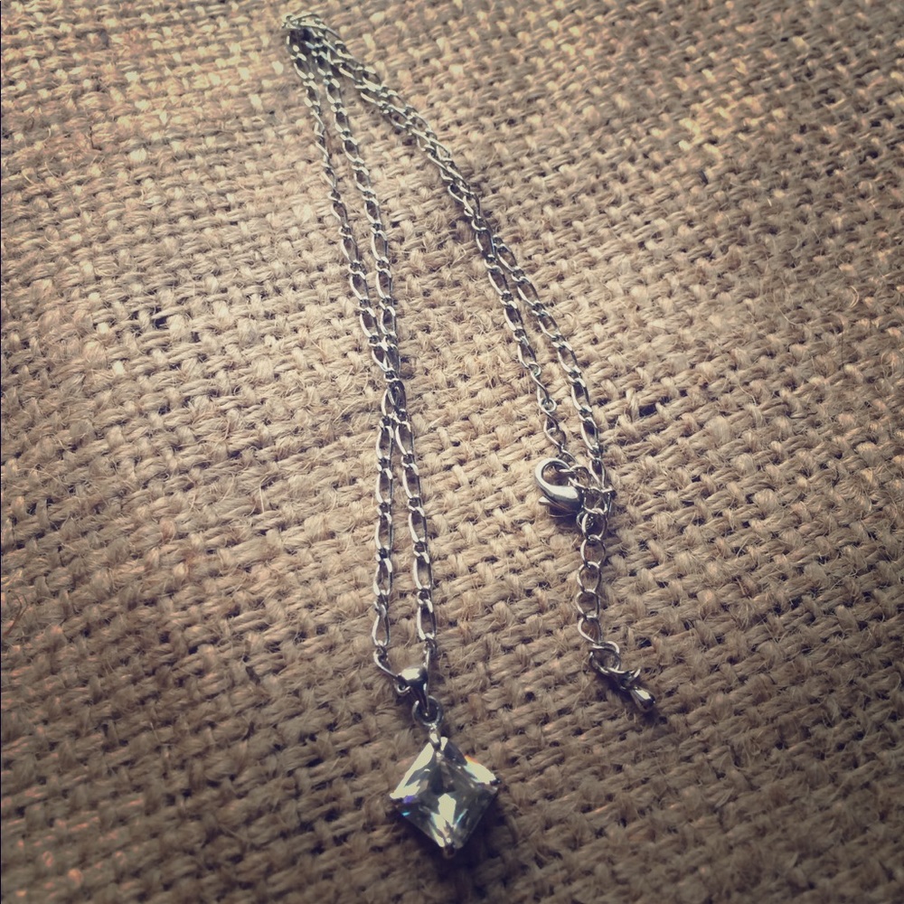 Silver necklace with a square gemstone