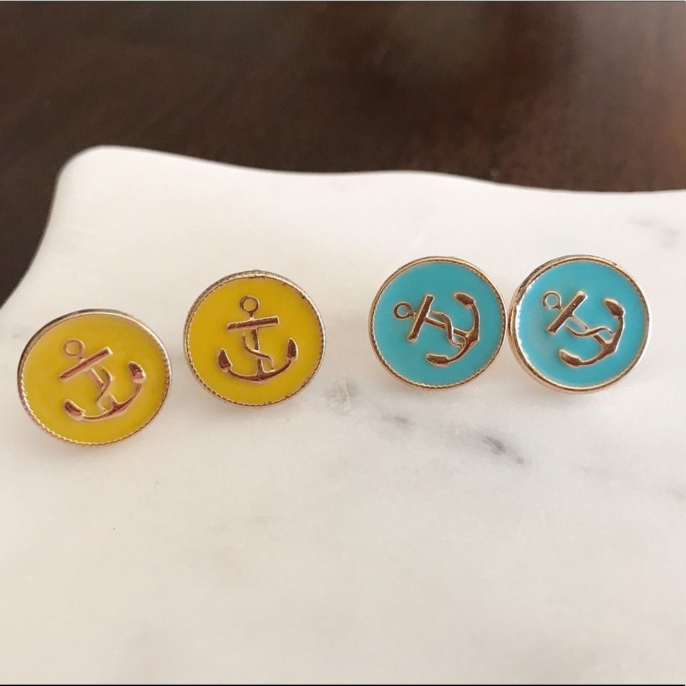 Anchor Stud Earrings (Lemon and Sea Green)