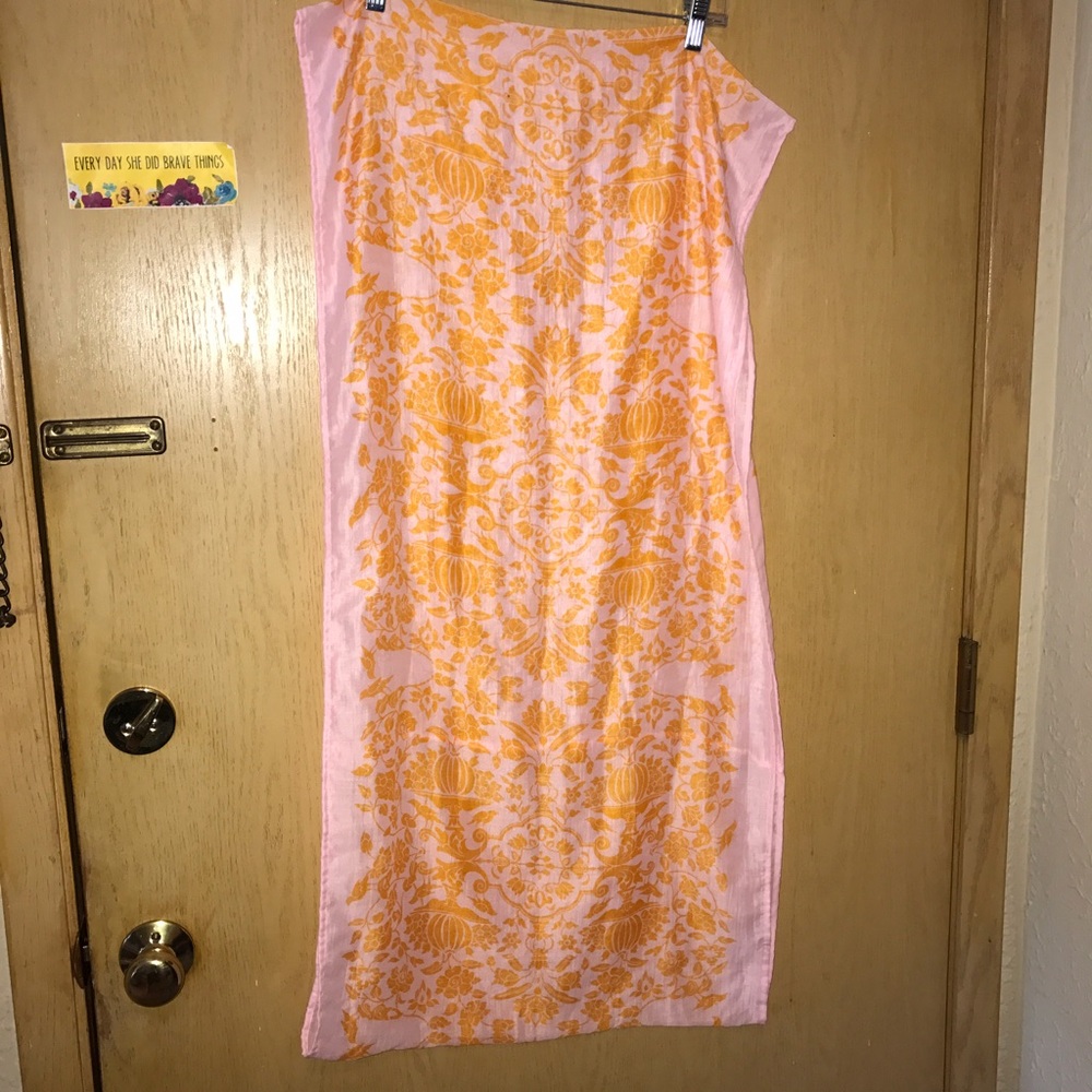 Pink infinity scarf with orange print