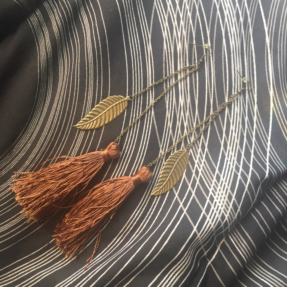 Long Copper Feather Earrings