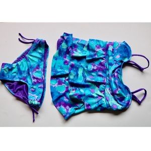 Kids tankini w/ ruffles and sparkly space colors