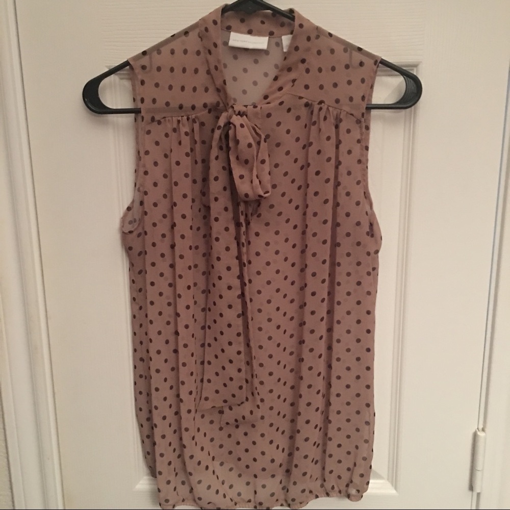 Beige polka dot pussy bow blouse