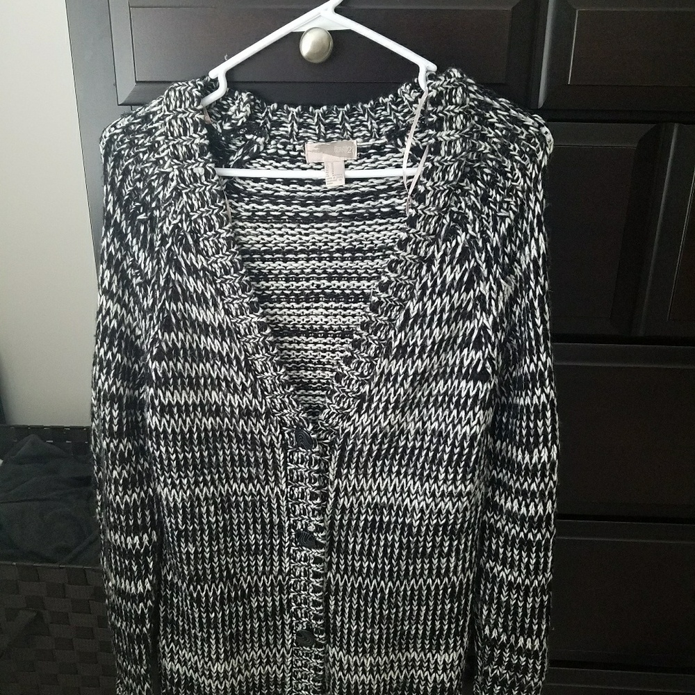 Black and White Thick Cardigan Sweater