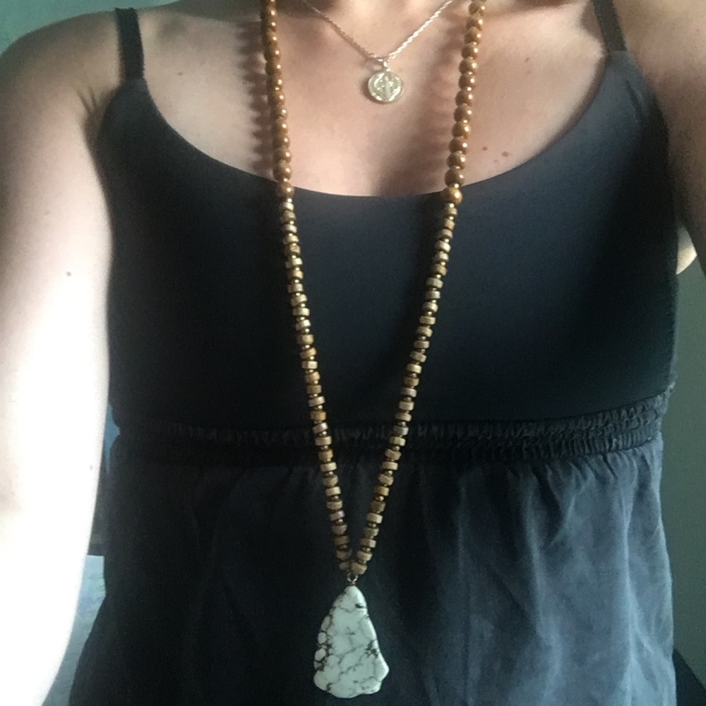 Wooden and marble statement drop necklace