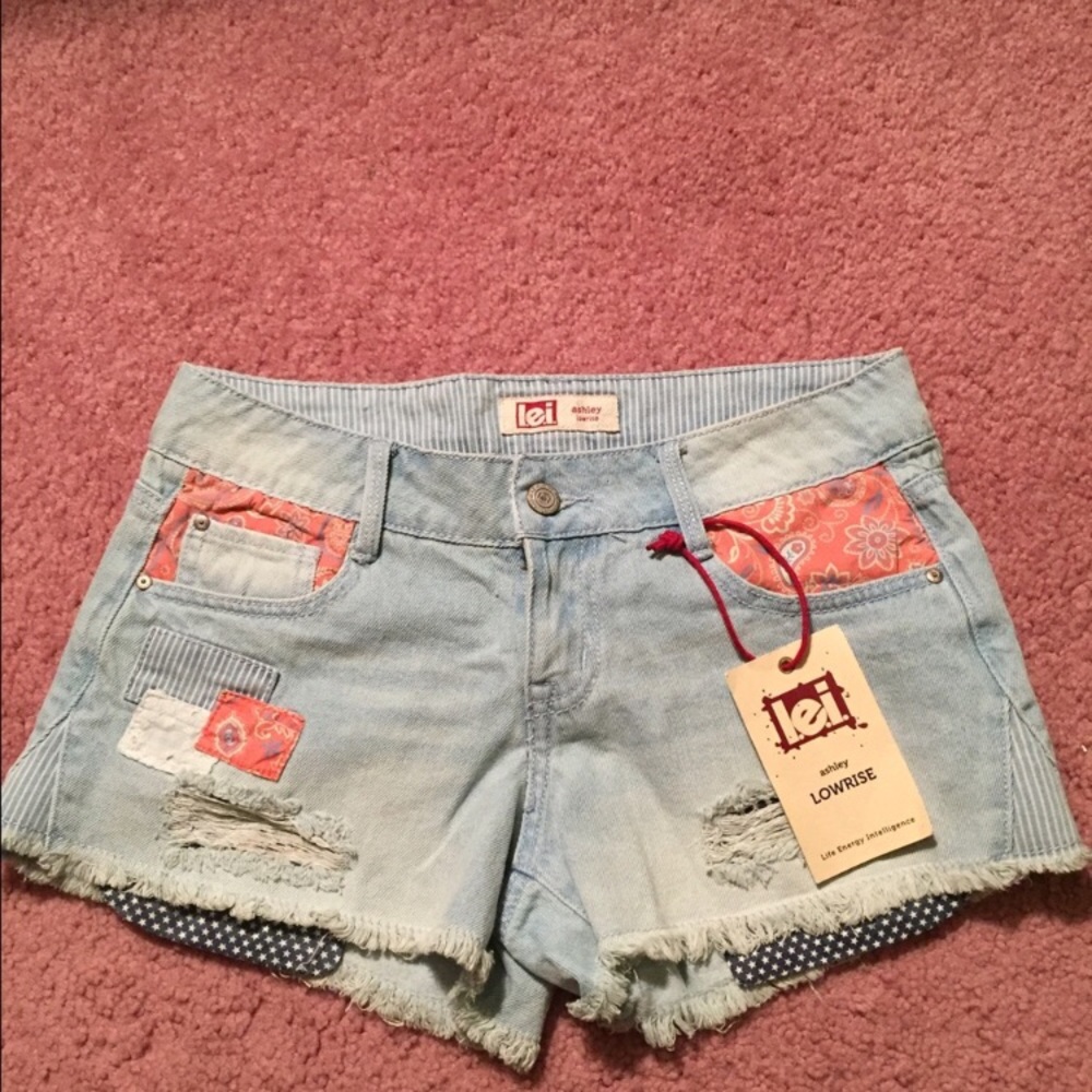 Coral Patched Denim Shorts