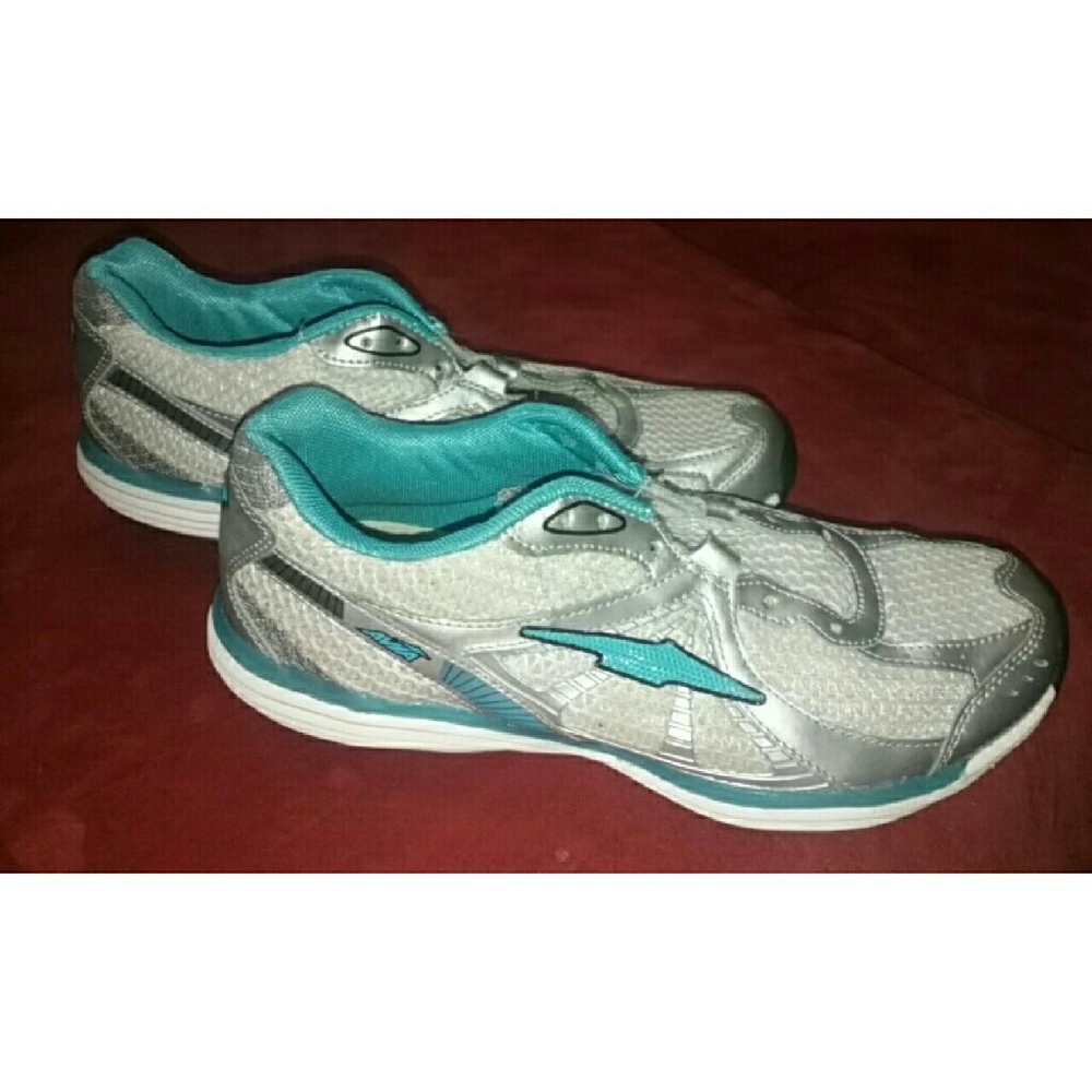 I am selling grey-blue-white athletic shoes.