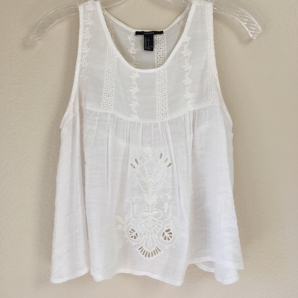 White Embroidered Tank Top