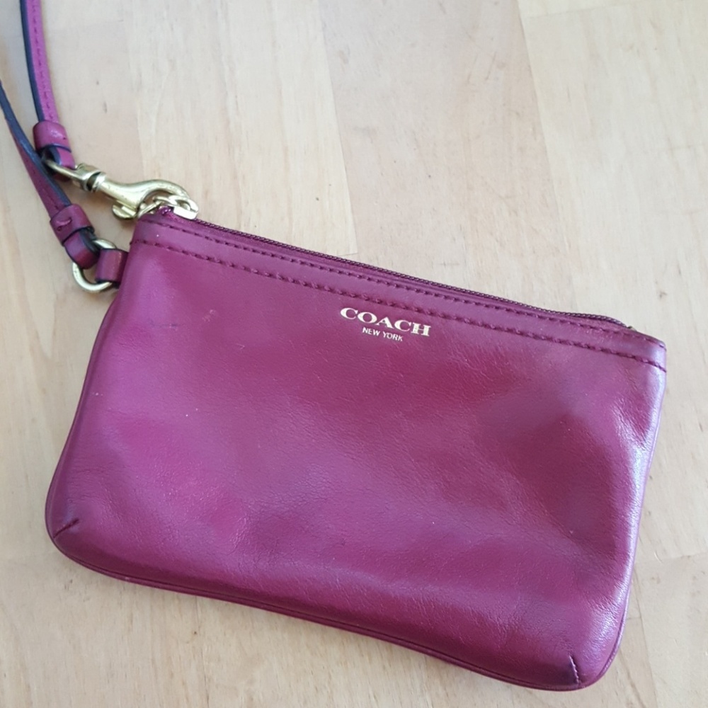 Genuine Coach Red / Maroon Leather Wristlet