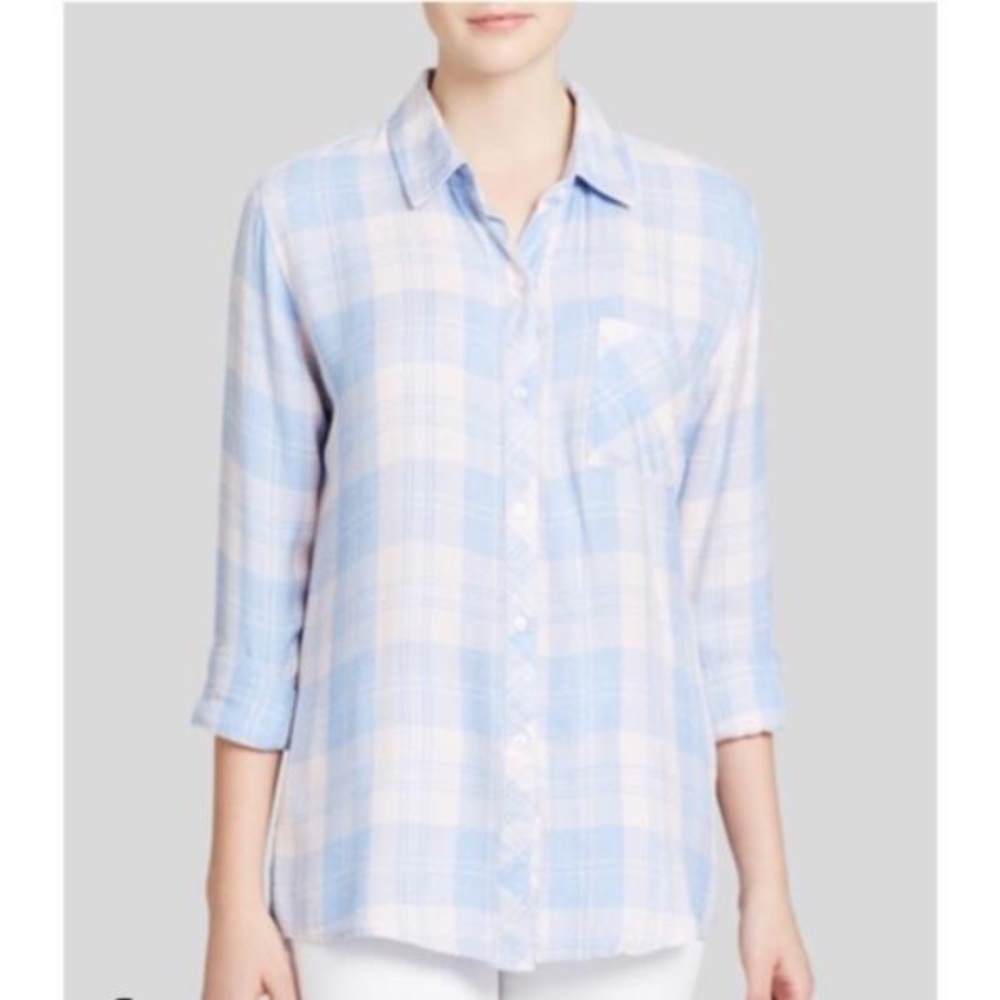 Rails light pink/blue plaid button down shirt