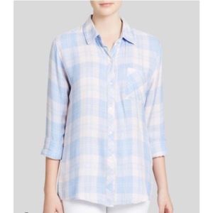 Rails light pink/blue plaid button down shirt