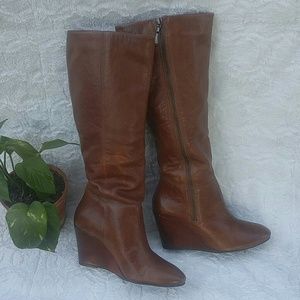 Steve Madden Brown Leather Boots Wedge Heel