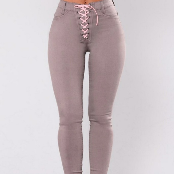 lace up detail jeans