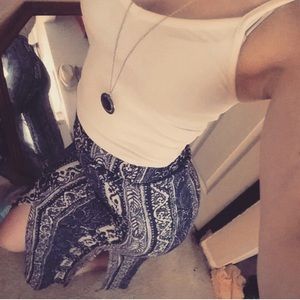 Blue & white double slit maxi skirt - AEO