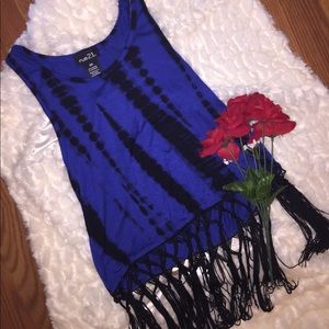Blue tie dye fringe crop top