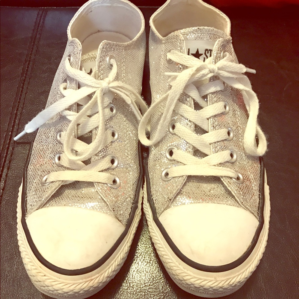 Converse All Star silver glitter low tops