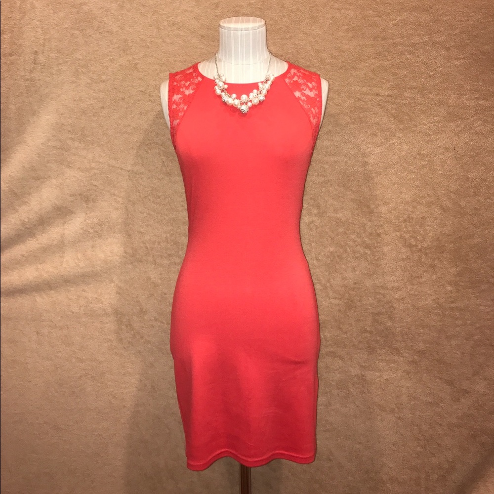 H&M Coral lace detailed body con dress