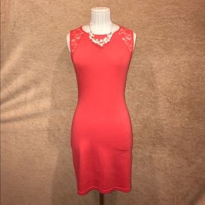 H&M Coral lace detailed body con dress