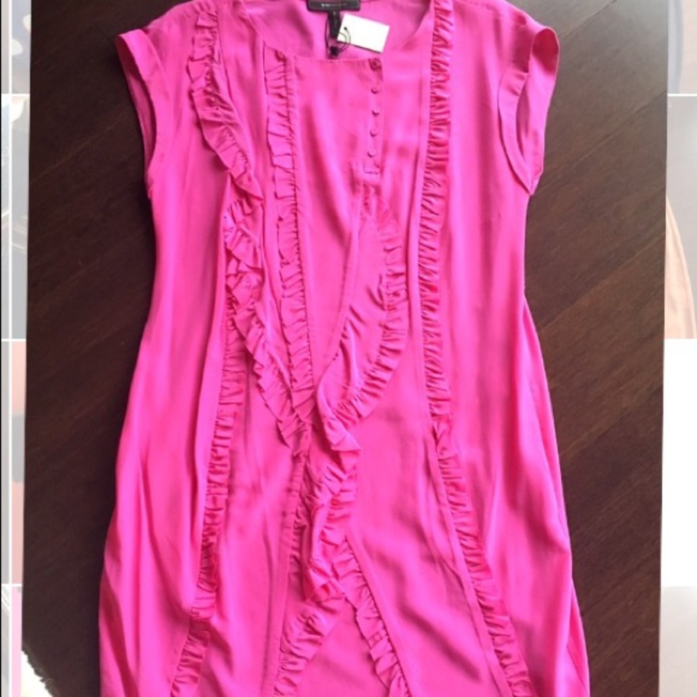 BCBG Pink Ruffle Dress - 100% Silk