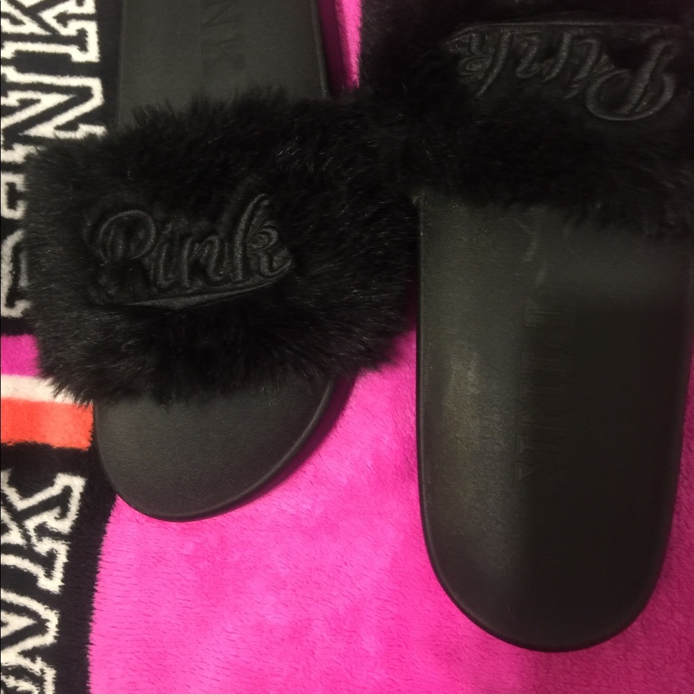 PINK fur slides.... fits 8 1/2 - 10 shoe size