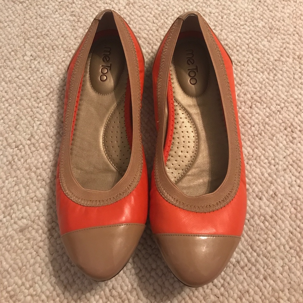 Me Too coral and tan flats