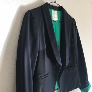 Navy blue Anthropologie blazer with satin detail