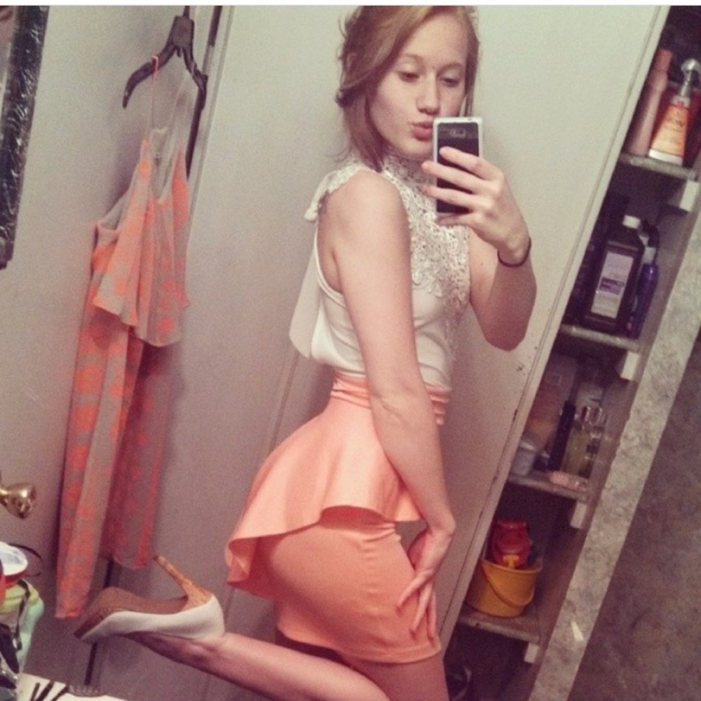 Lace top white&a coral dress, partial open back