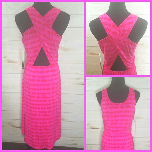 Kensie Tropical Pink Open Back Jersey Dress - Picture 5 of 6
