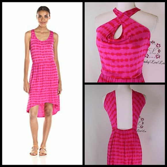 Kensie Tropical Pink Open Back Jersey Dress - Picture 4 of 6