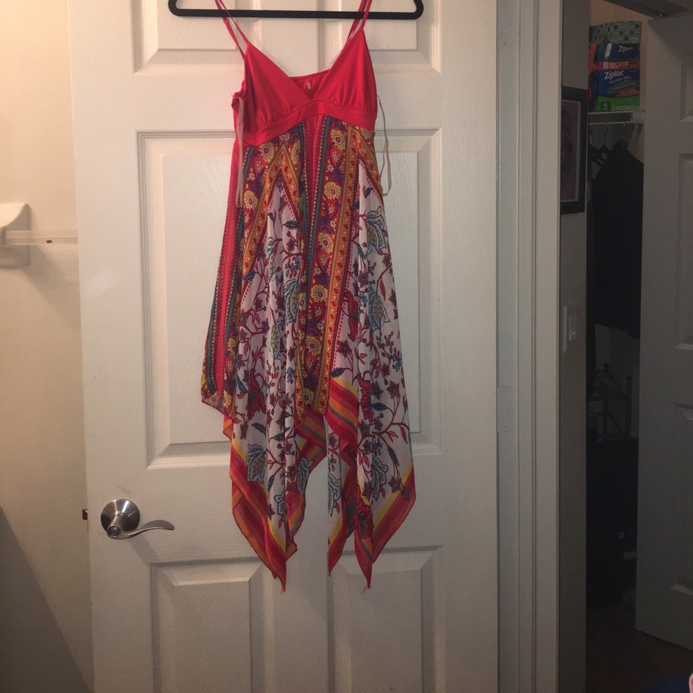 Boho red strapless dress