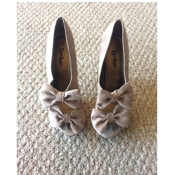 Limelight Shoes - SALE: Tan Faux Suede Peep Toe Heels