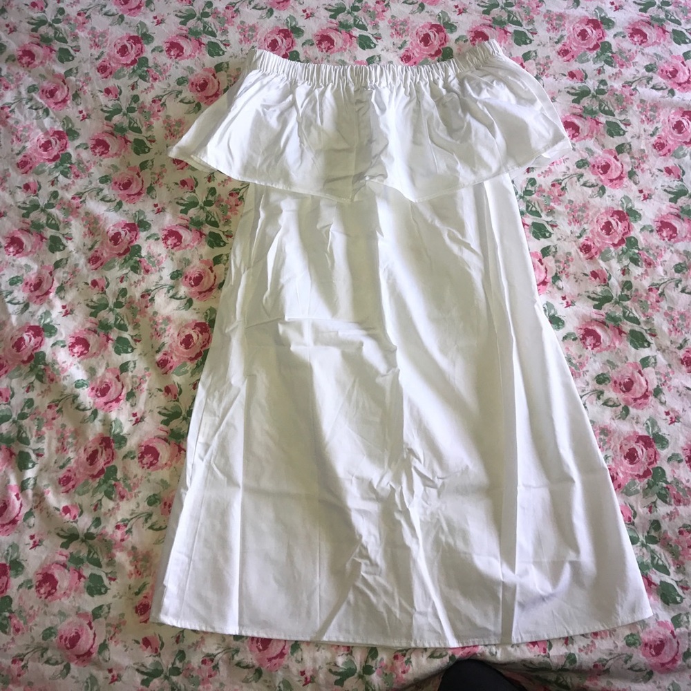 White ruffle off the shoulder dress