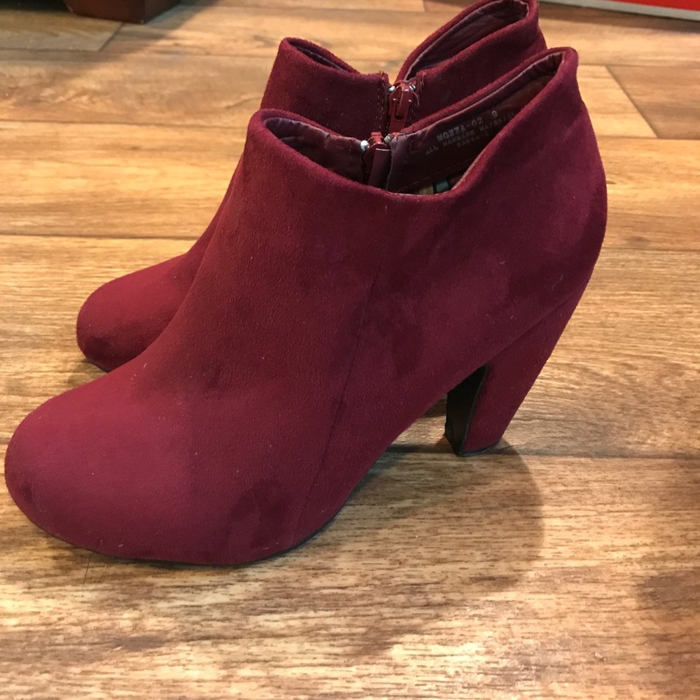 Maroon suede booties