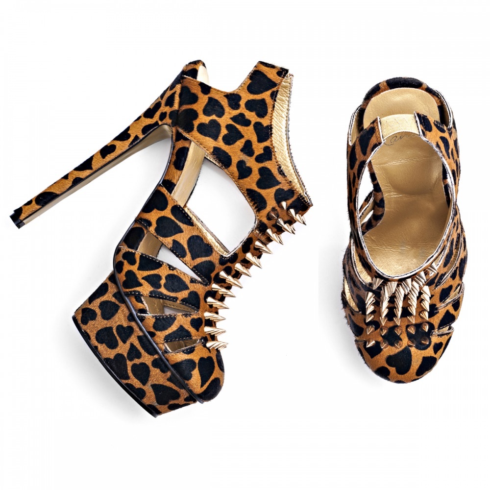 Kandee cheetah heels with gold studs